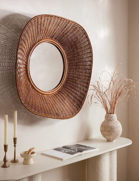 Square Rattan Brown Designer Wall Mirror