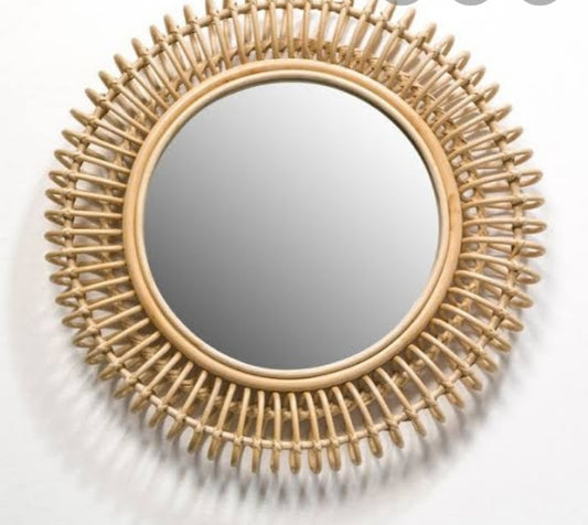Round Designer Rattan Mirror