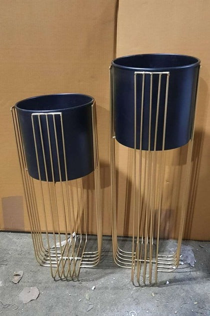 Gold Plated Metal Planter with Black Pot