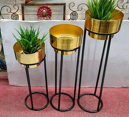 Gold Plated Metal Planter with Black Stand
