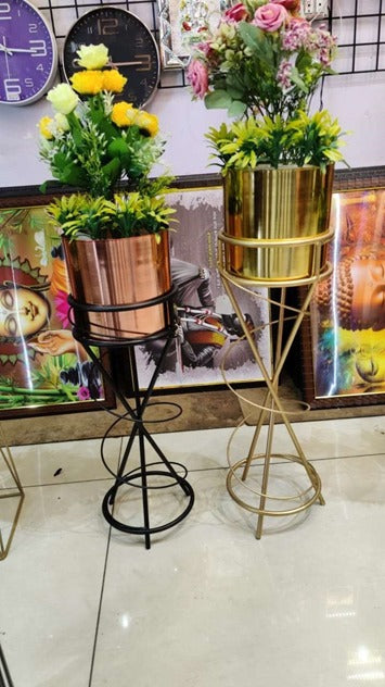Gold Plated Metal Planter with Spiral Stand