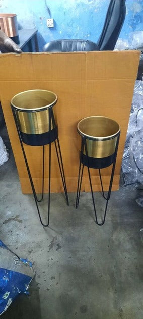 Gold Plated Metal Planter with Black Stand