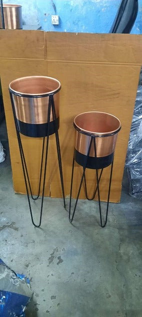 Copper Plated Metal Planter with Black Stand