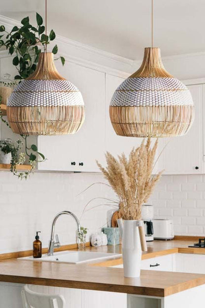 Onion Shaped Rattan Lampshades (white)