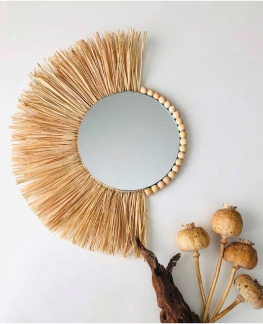 Half Moon Rafia Mirror with beads